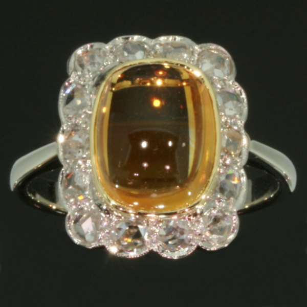 Estate engagement ring with cabochon citrine and rose cut diamonds